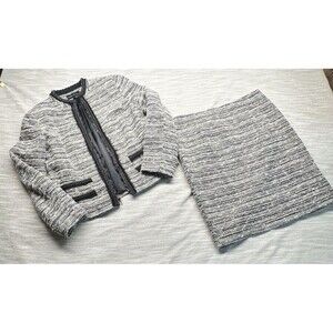 Randy Kemper  Black White Tweed Zip Jacket Sz 10 & Skirt Sz 12 Wool Blend